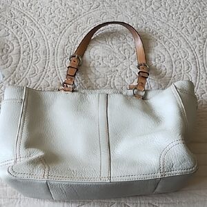Coach Cream and Tan Shoulder Bag